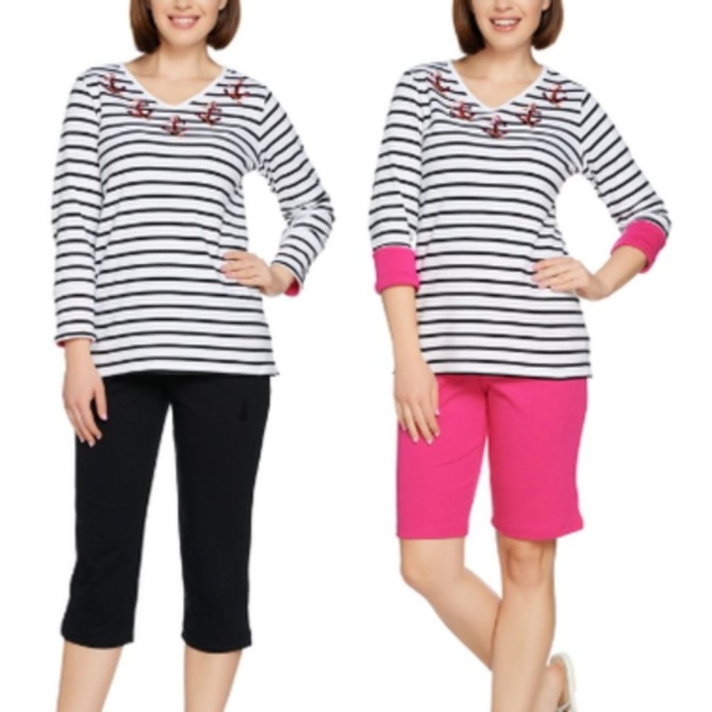 Quaker Factory | Women's Stripe Anchor Long Sleeve